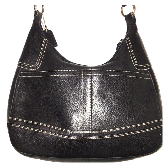 COACH black pebbled shoulder bag silver accents - Picture 2 of 8